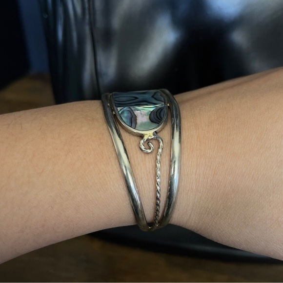 Vintage Alpaca Black Enameled Silver Tone Cuff Bracelet With  Alpaca México abalone cuff bracelet